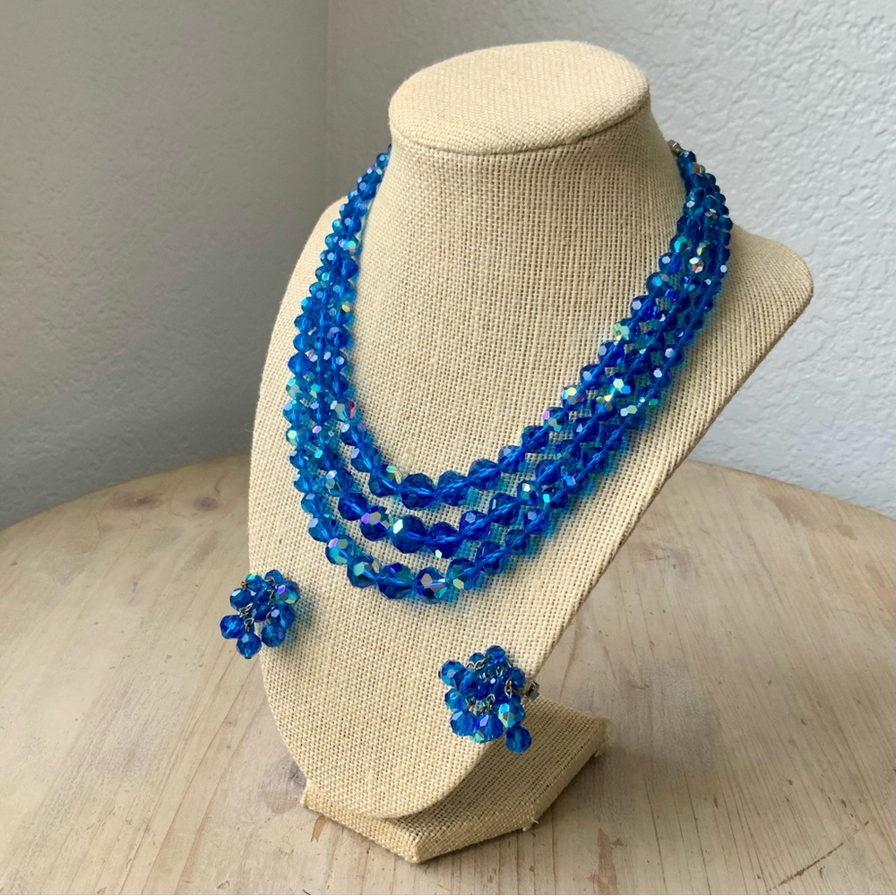 Elegant, Three Piece, LAGUNA, Blue Aurora Borealis Crystal Necklace Set - Picture 2 of 9